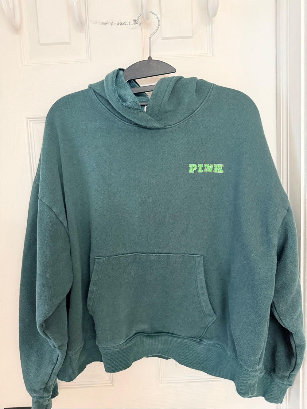 PINK Victoria's Secret Teal Green Pullover Hoodie with Neon Logo